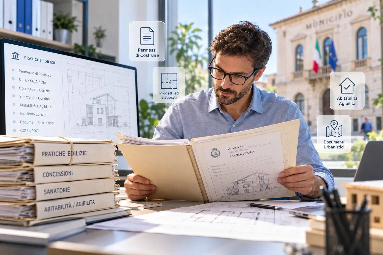 Accesso agli atti del Comune e documenti edilizi Tecnico consulta documenti edilizi e pratiche comunali per un accesso agli atti