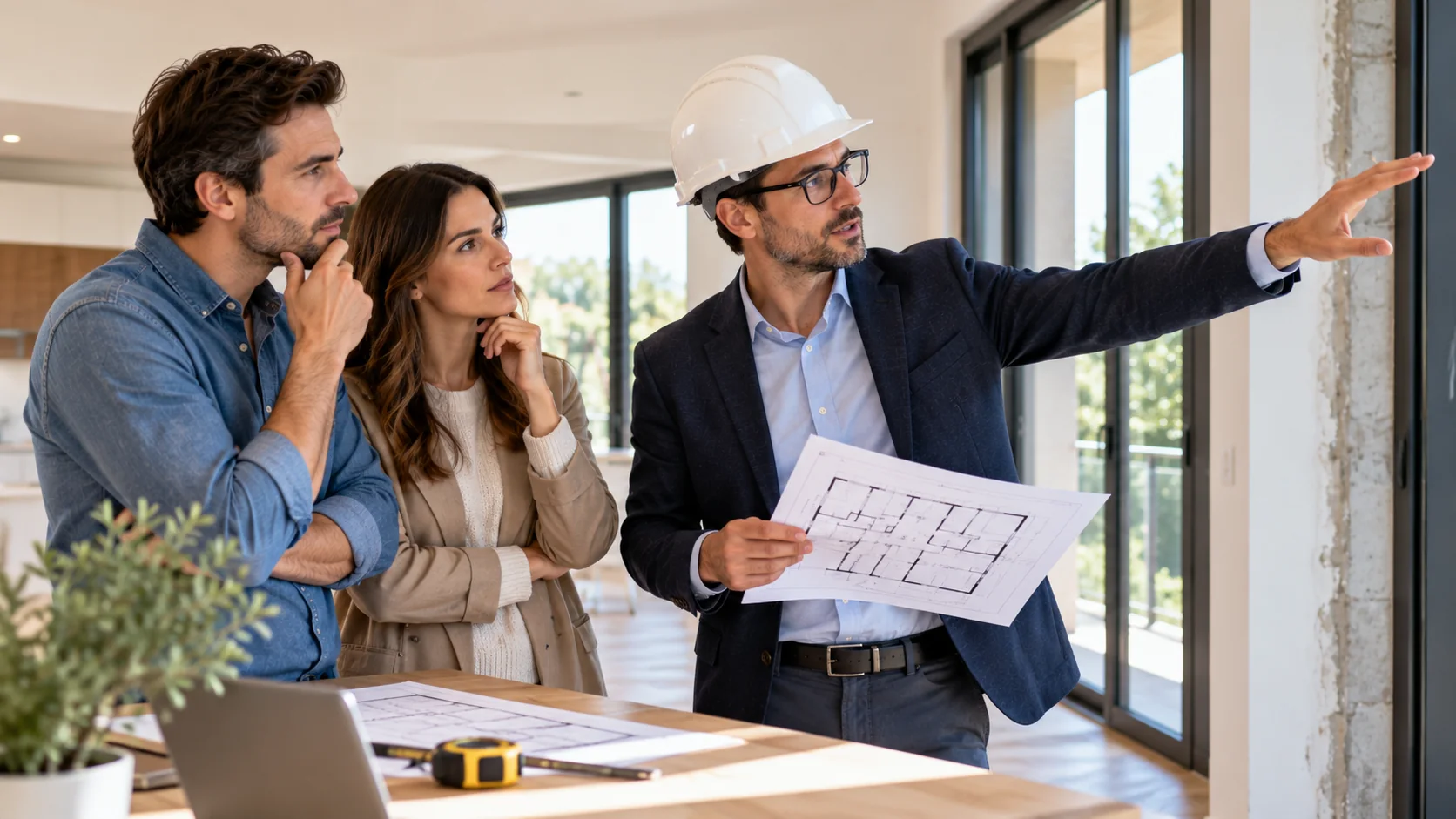Tecnico durante sopralluogo e assistenza per progettazione e lavori su un immobile