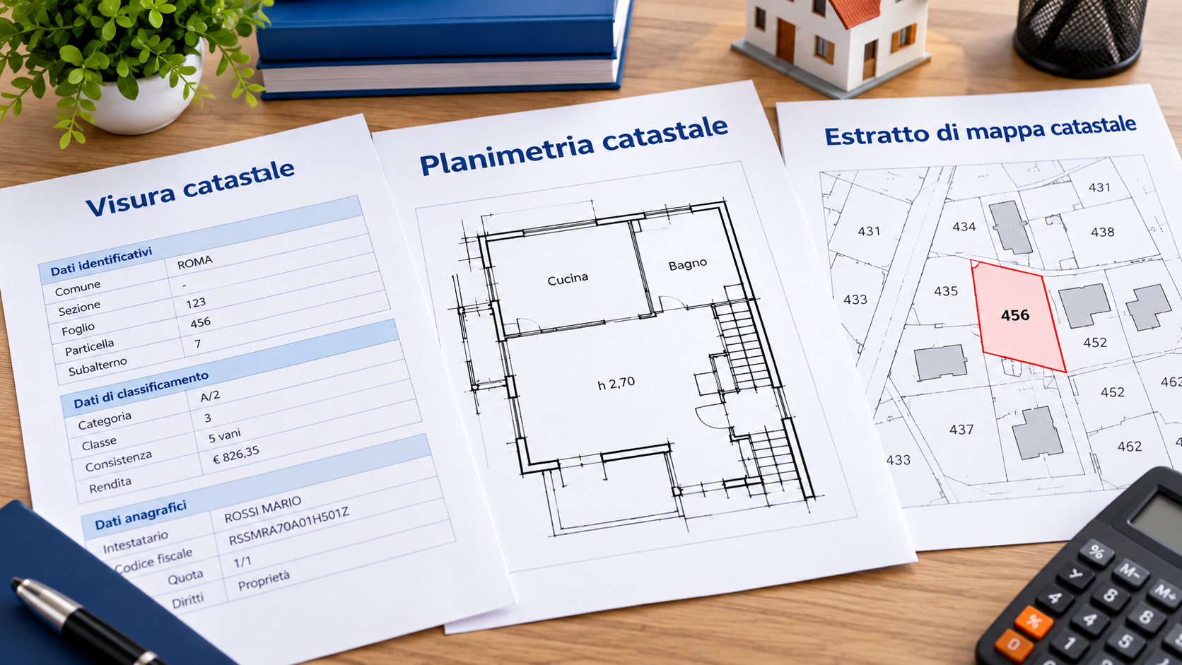 Visura catastale, planimetria ed estratto di mappa per individuare il documento corretto